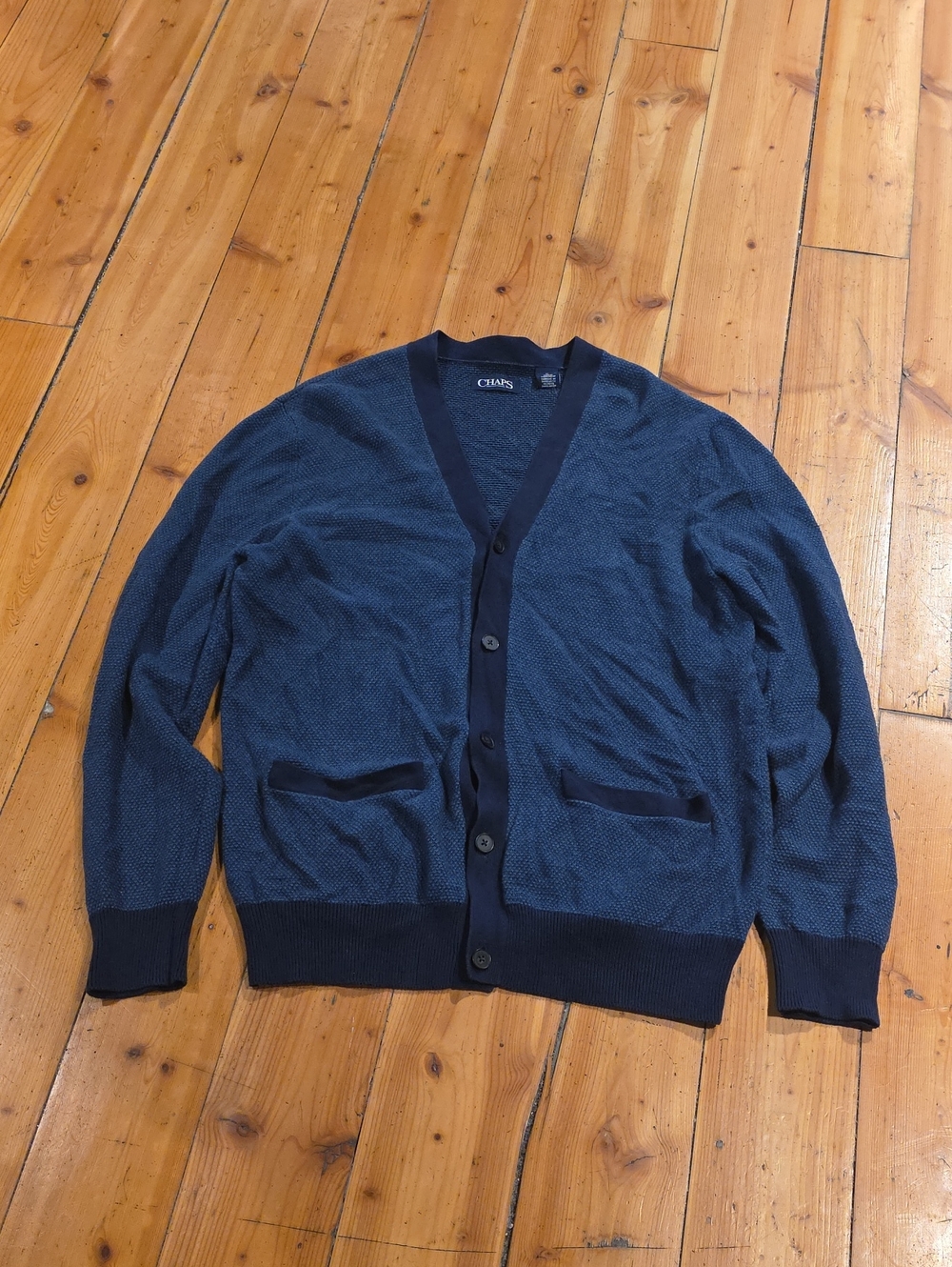 Chaps Men's Dark Blue Textured Button-Front Cardigan